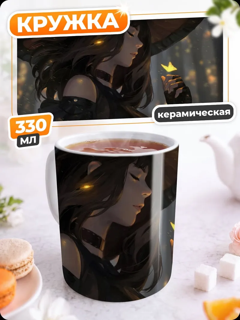 Кружка керамическая Ведьма с бабочкой