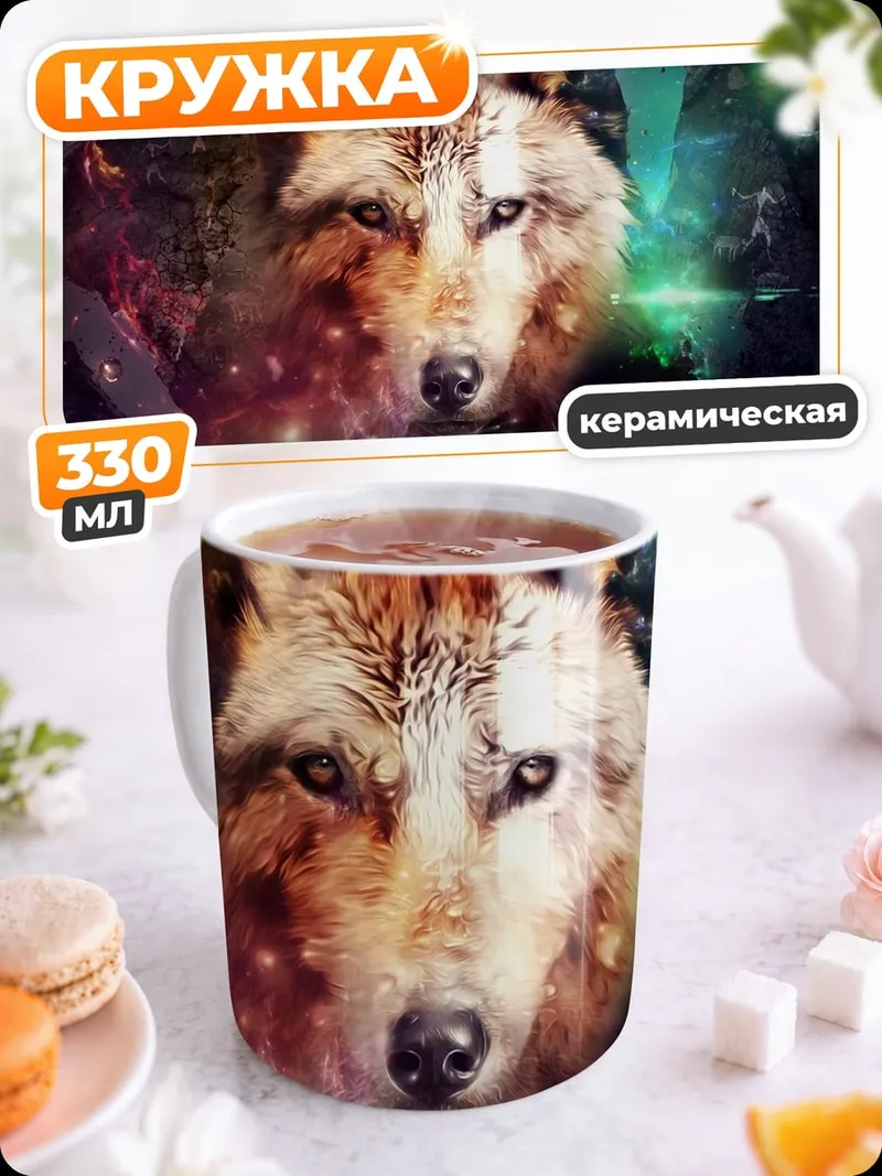 Кружка керамическая космический волк