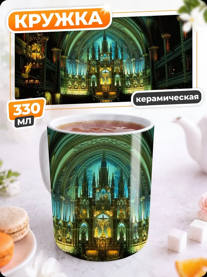 Кружка керамическая Готическая церковь ночью
