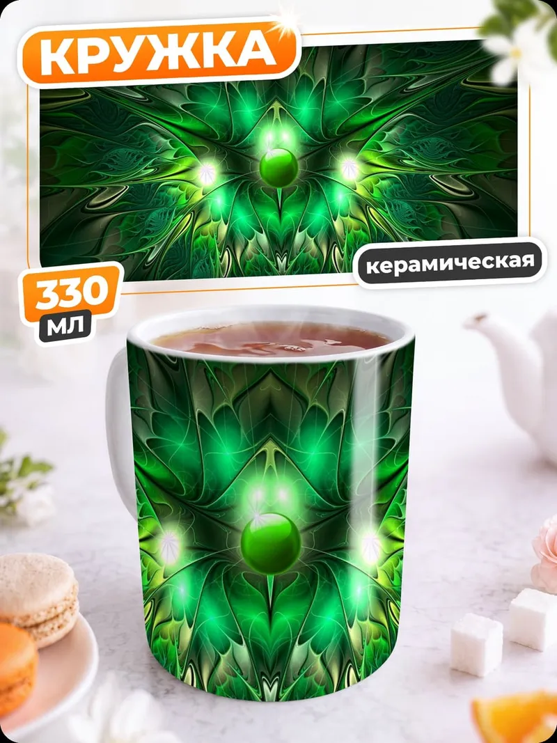 Кружка керамическая зеленая абстракция
