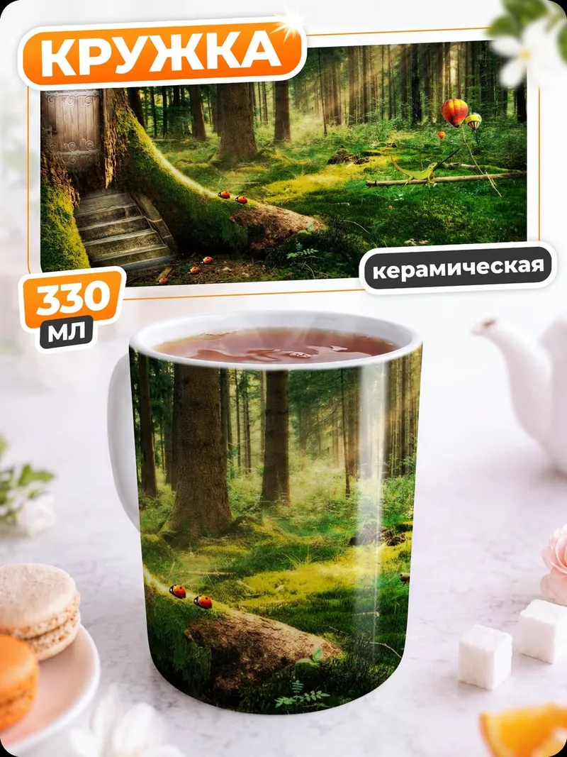 Кружка керамическая Лесная дверь в дереве