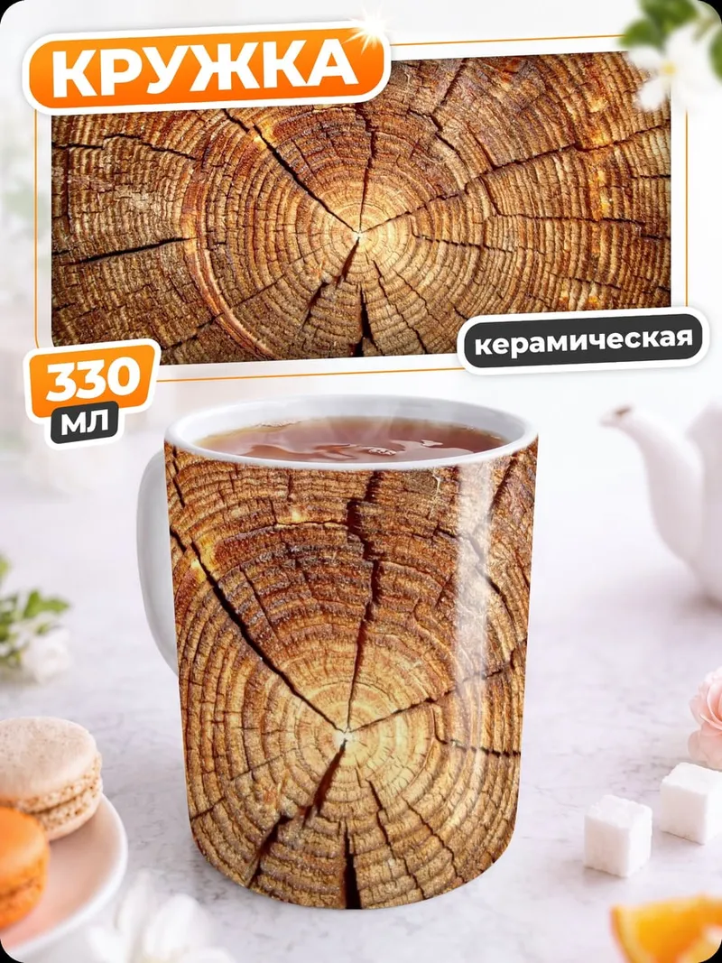 Кружка керамическая Срез дерева узор