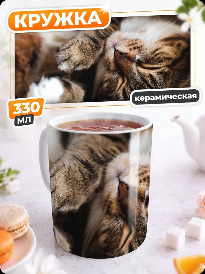 Кружка керамическая Спящий кот