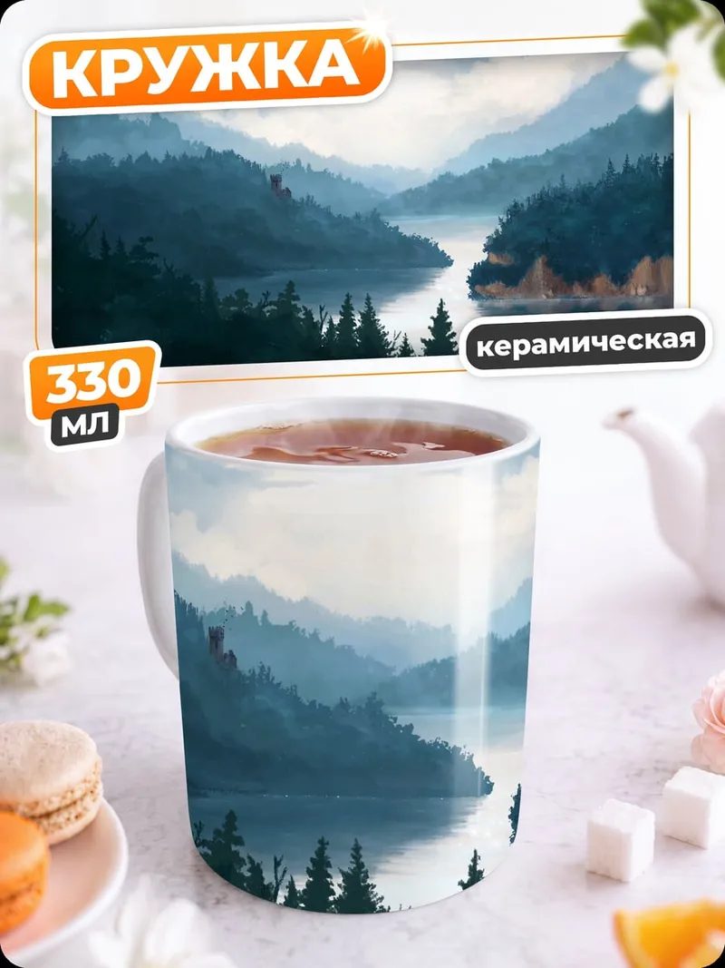 Кружка керамическая Туманная река в горах
