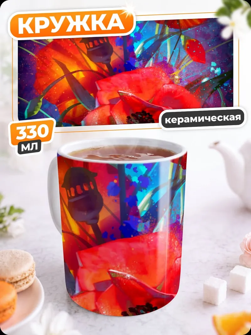 Кружка керамическая Красные маки ночь