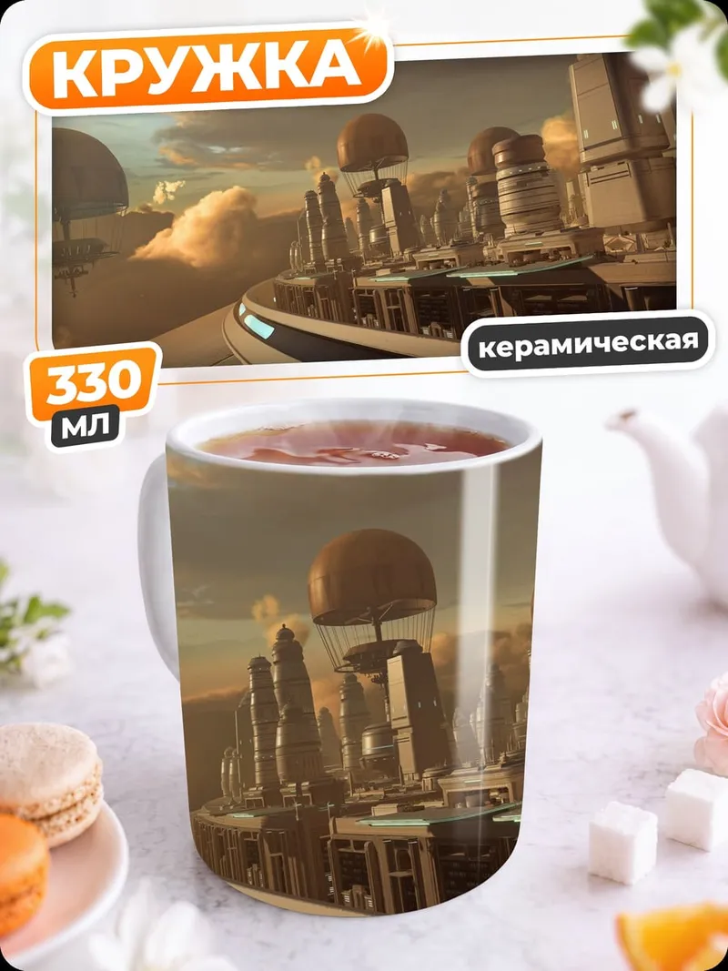 Кружка керамическая Футуристический город в облаках