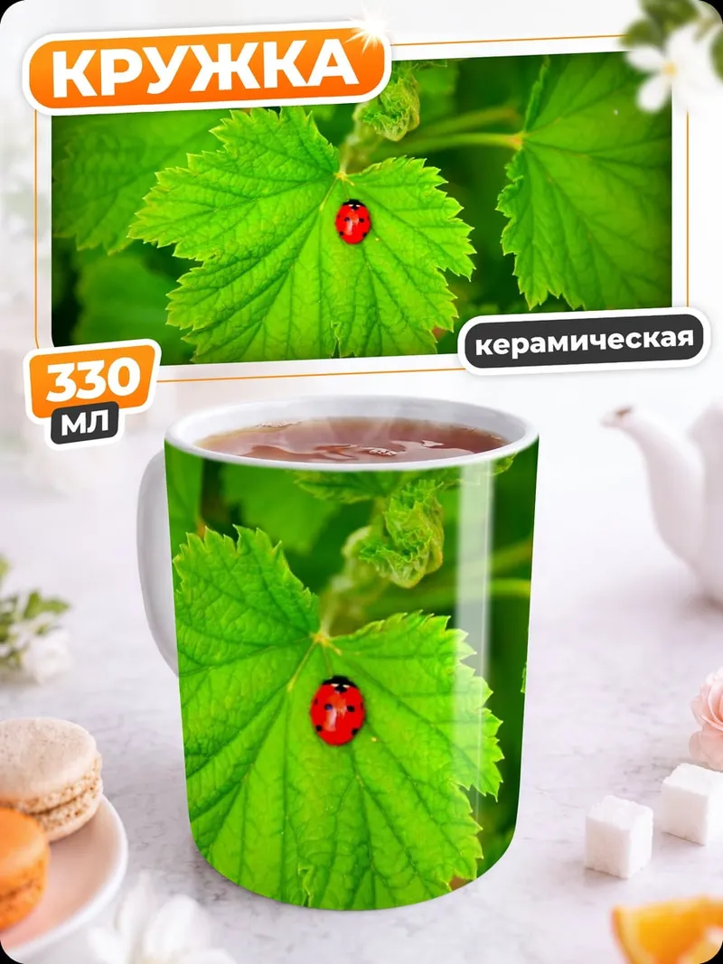 Кружка керамическая Божья коровка на листе