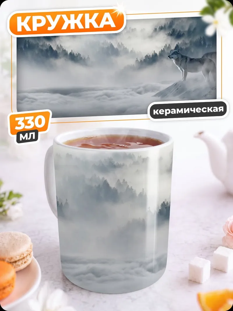 Кружка керамическая Волк в тумане