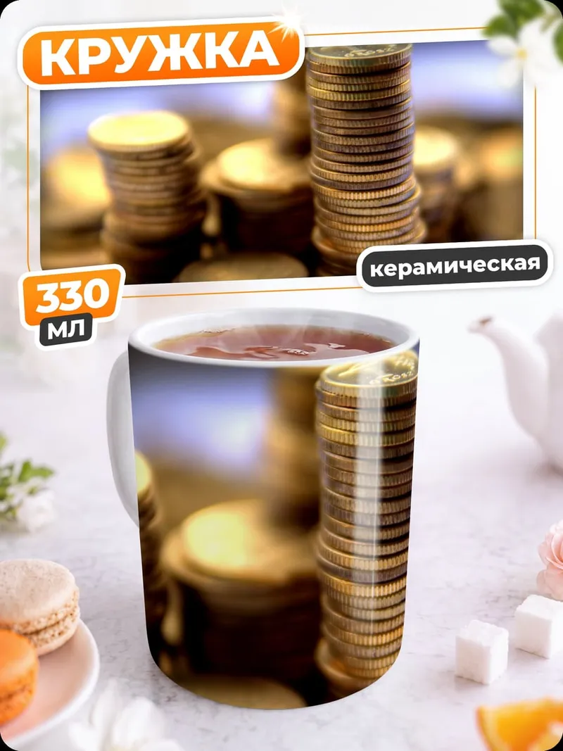 Кружка керамическая Золотые монеты стопкой