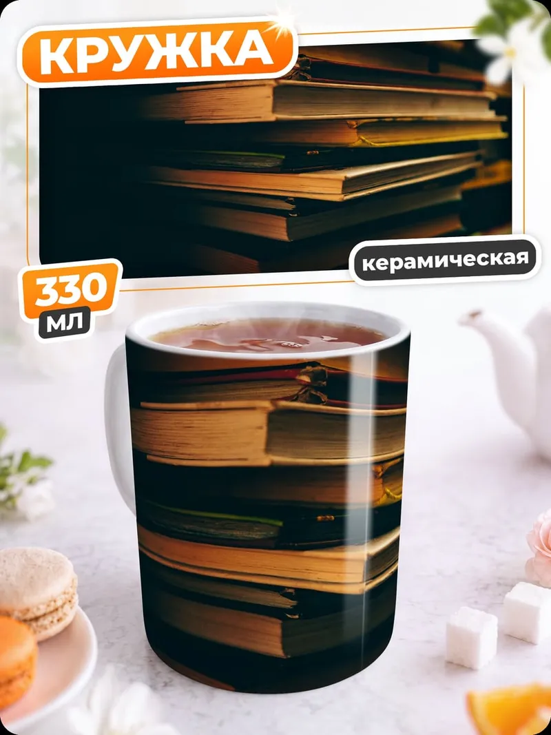 Кружка керамическая Стопка старых книг