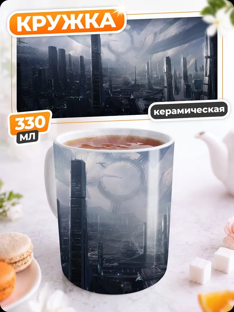 Кружка керамическая футуристичный город