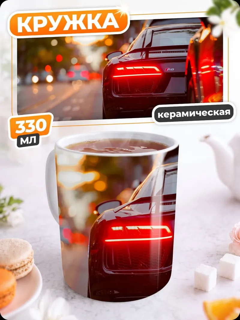 Кружка керамическая Закатный город спорткар