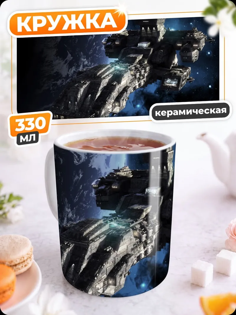 Кружка керамическая Космический корабль в космосе