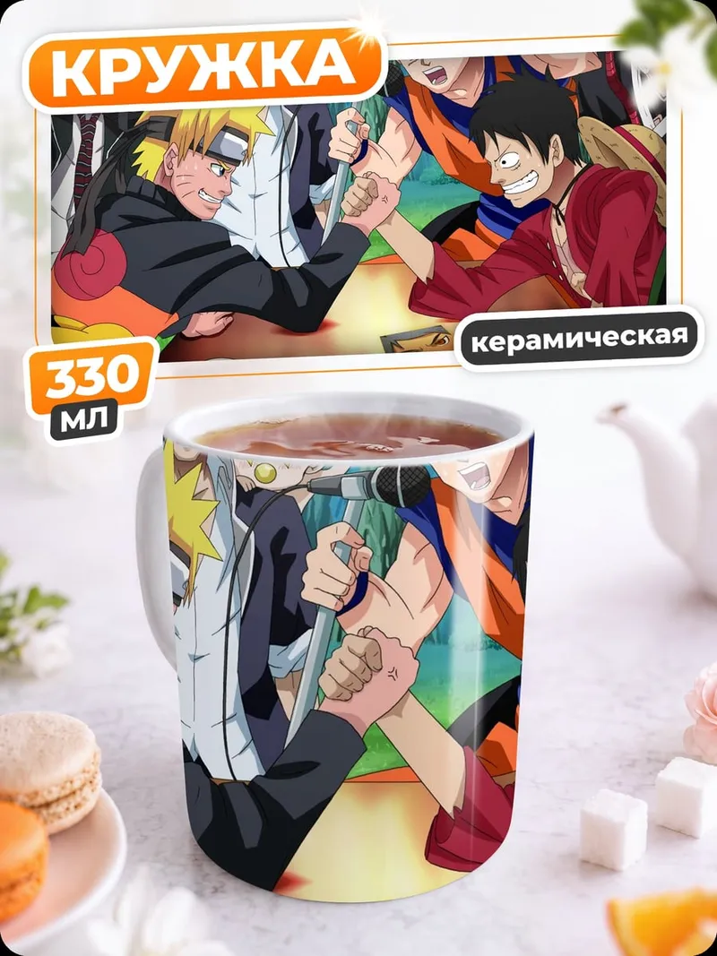 Кружка керамическая Аниме герои за столом