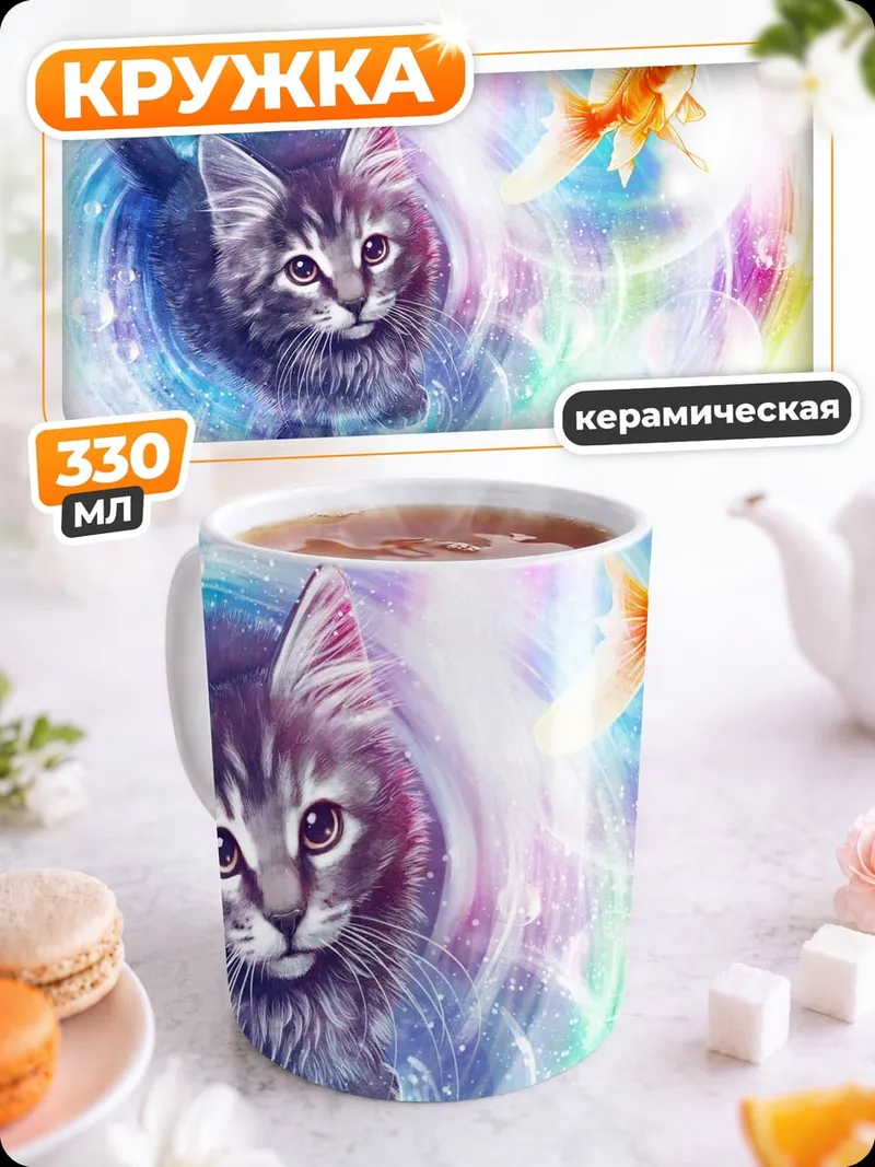 Кружка керамическая Кот и золотая рыбка