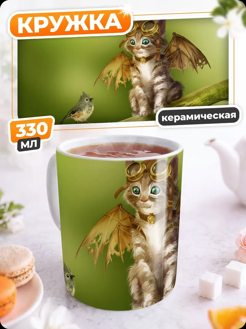 Кружка керамическая Кот с крыльями