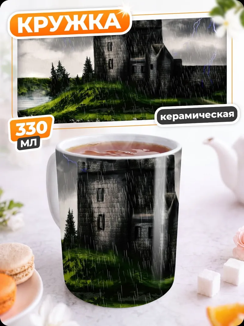 Кружка керамическая замок в грозу