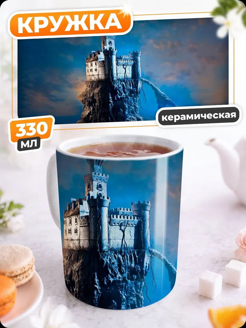 Кружка керамическая замок на скале
