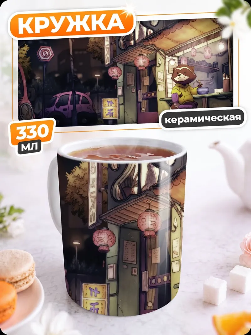 Кружка керамическая ночной азиатский город