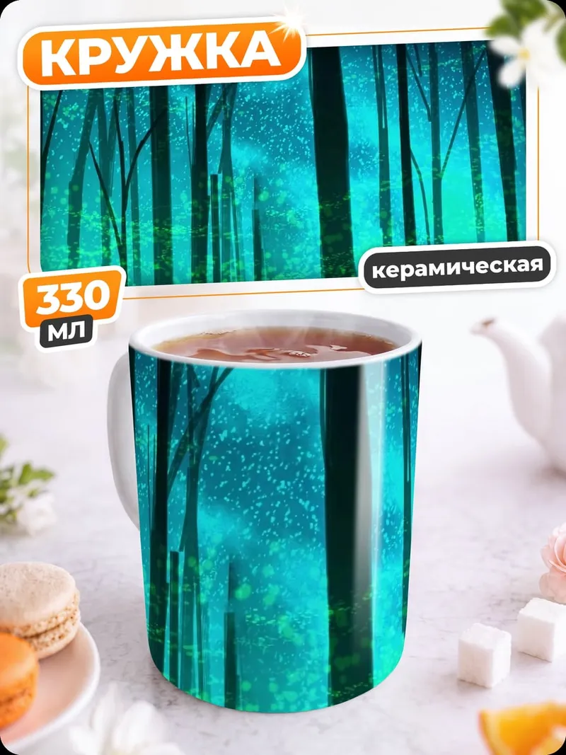 Кружка керамическая Лес северного сияния