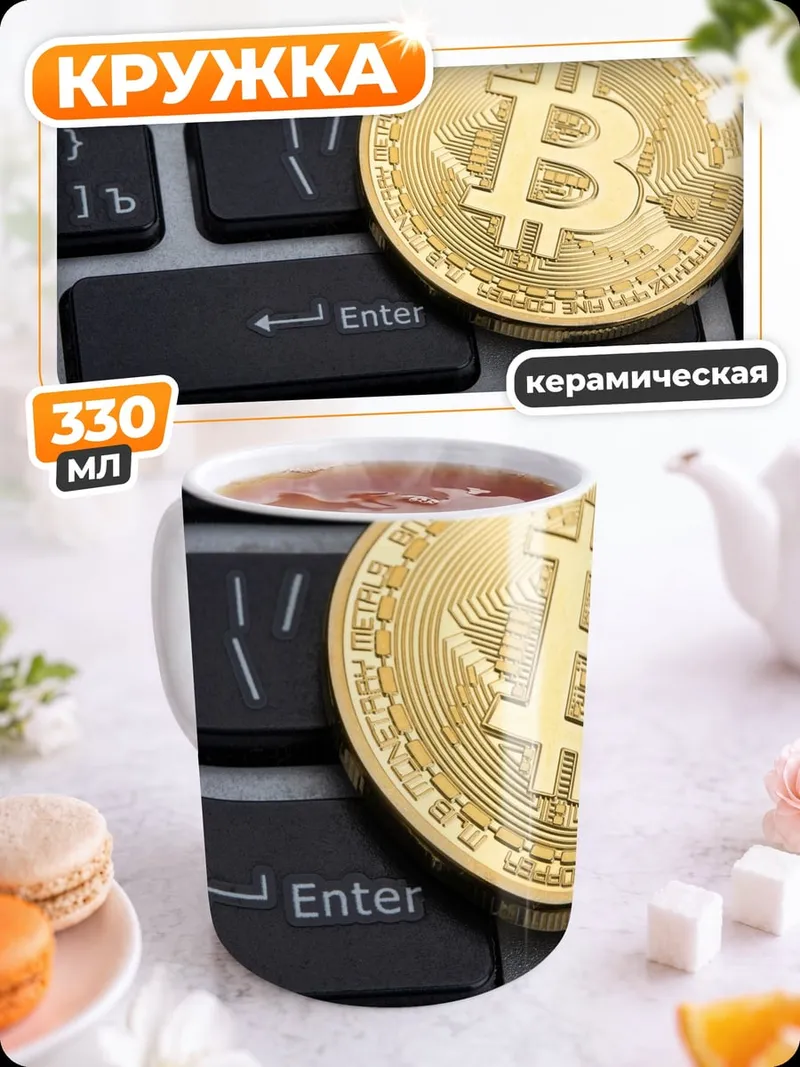 Кружка керамическая Биткоин на клавиатуре