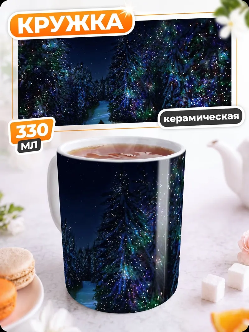 Кружка керамическая Лес с гирляндами