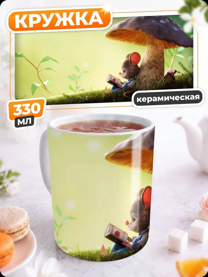 Кружка керамическая Мышонок под грибом