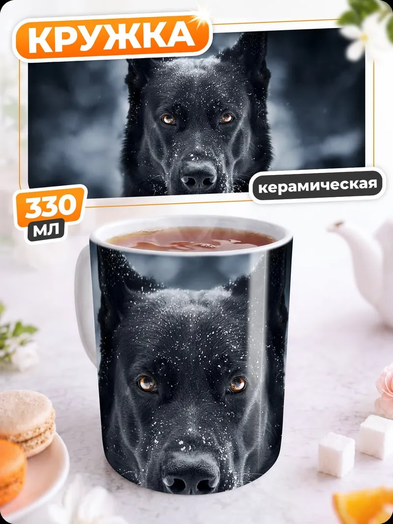 Кружка керамическая Черный пес зима