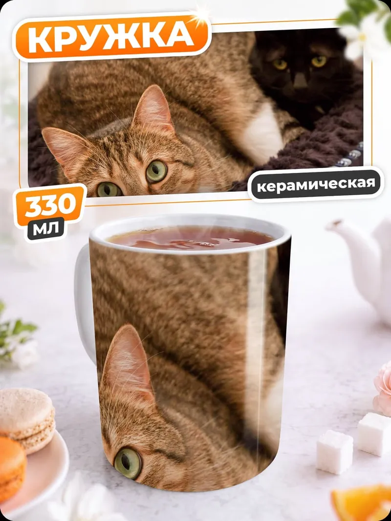 Кружка керамическая два кота лежанка