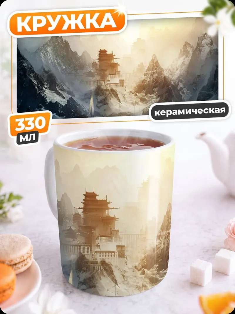 Кружка керамическая Горный пейзаж рассвет