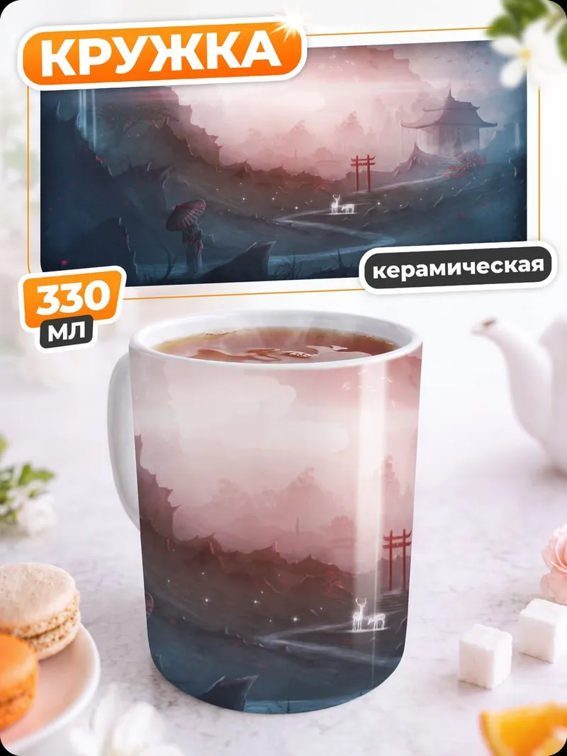 Кружка керамическая Восточный пейзаж туман