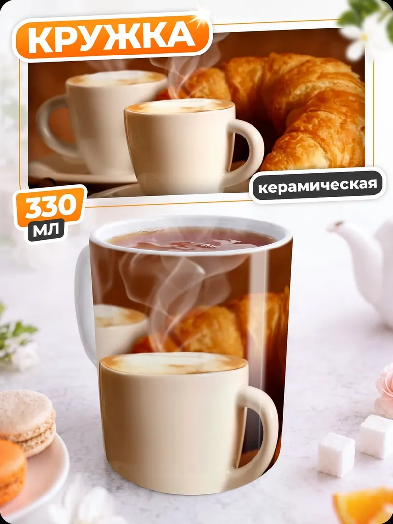 Кружка керамическая кофе и круассан