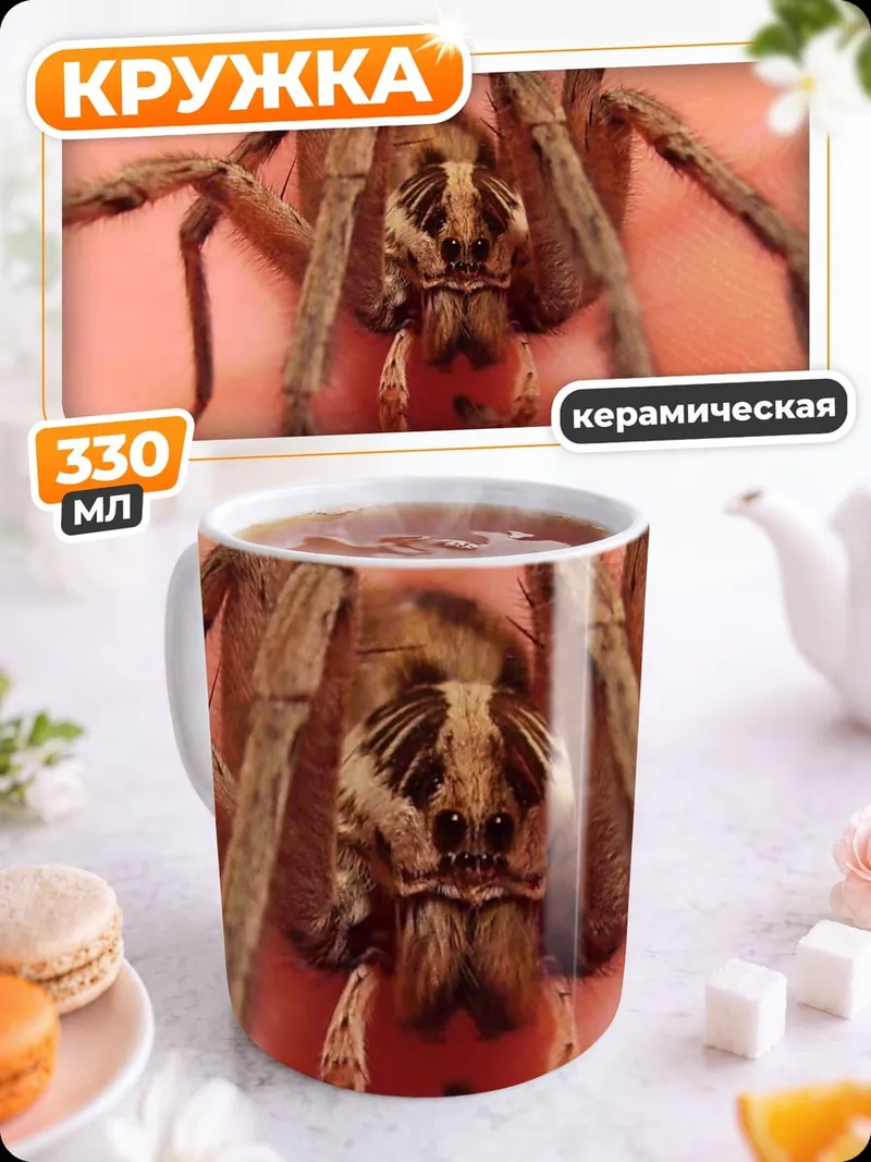 Кружка керамическая крупный план паука