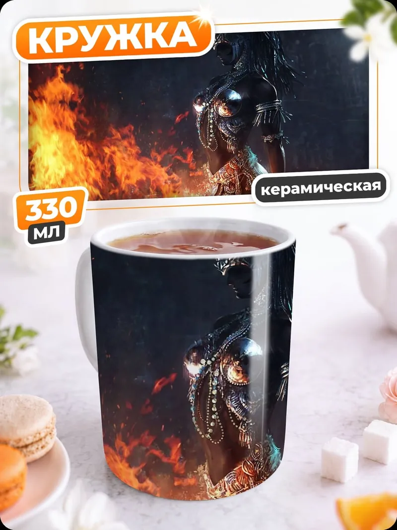 Кружка керамическая воин в огне