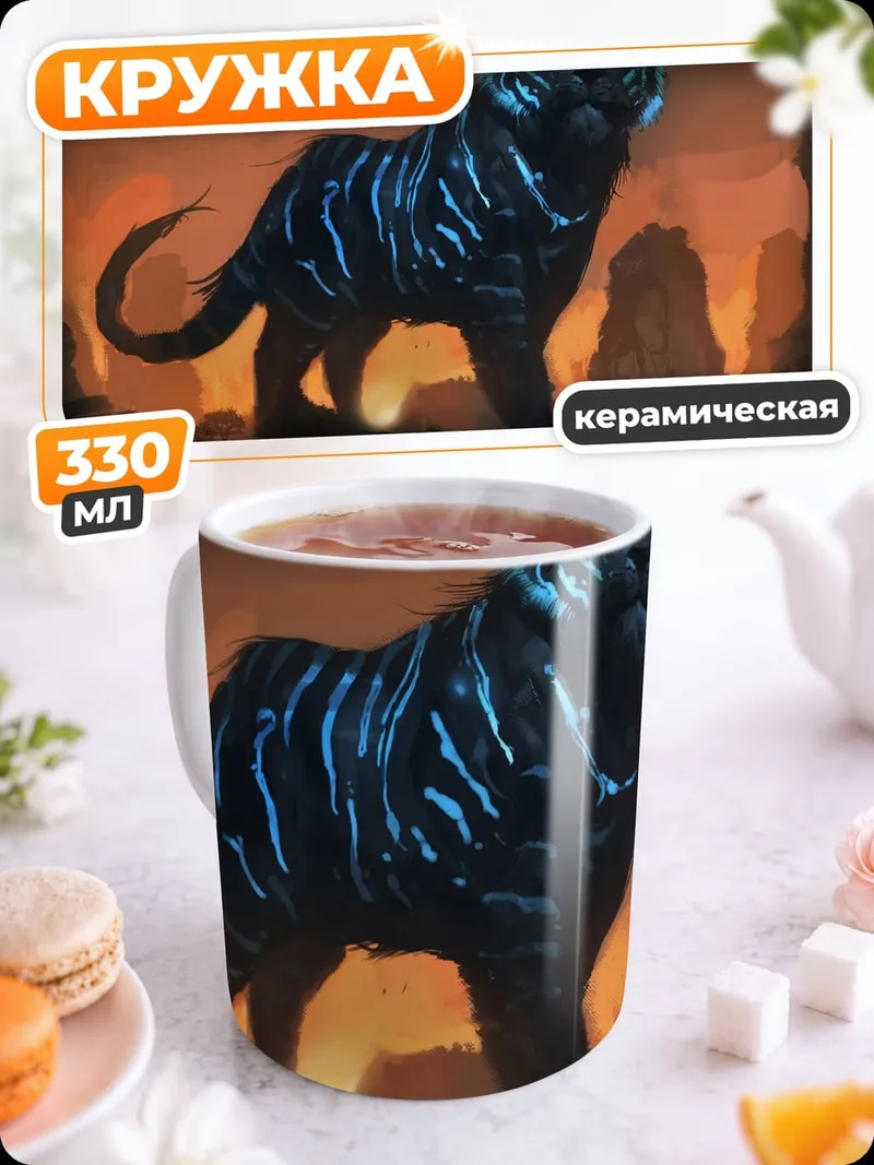 Кружка керамическая Черный тигр светится