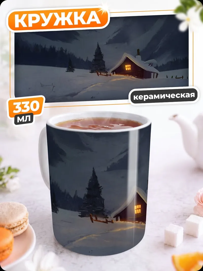 Кружка керамическая Зимний домик