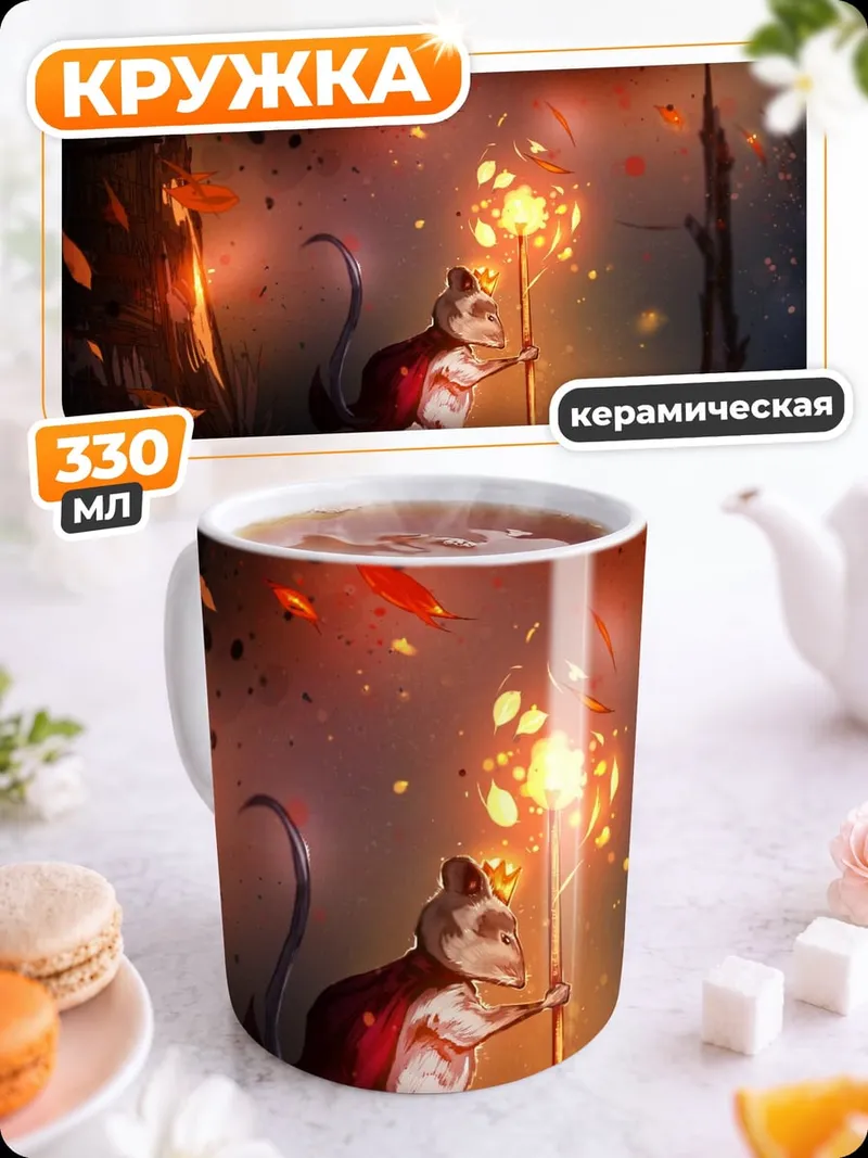 Кружка керамическая Мышь с фонарем