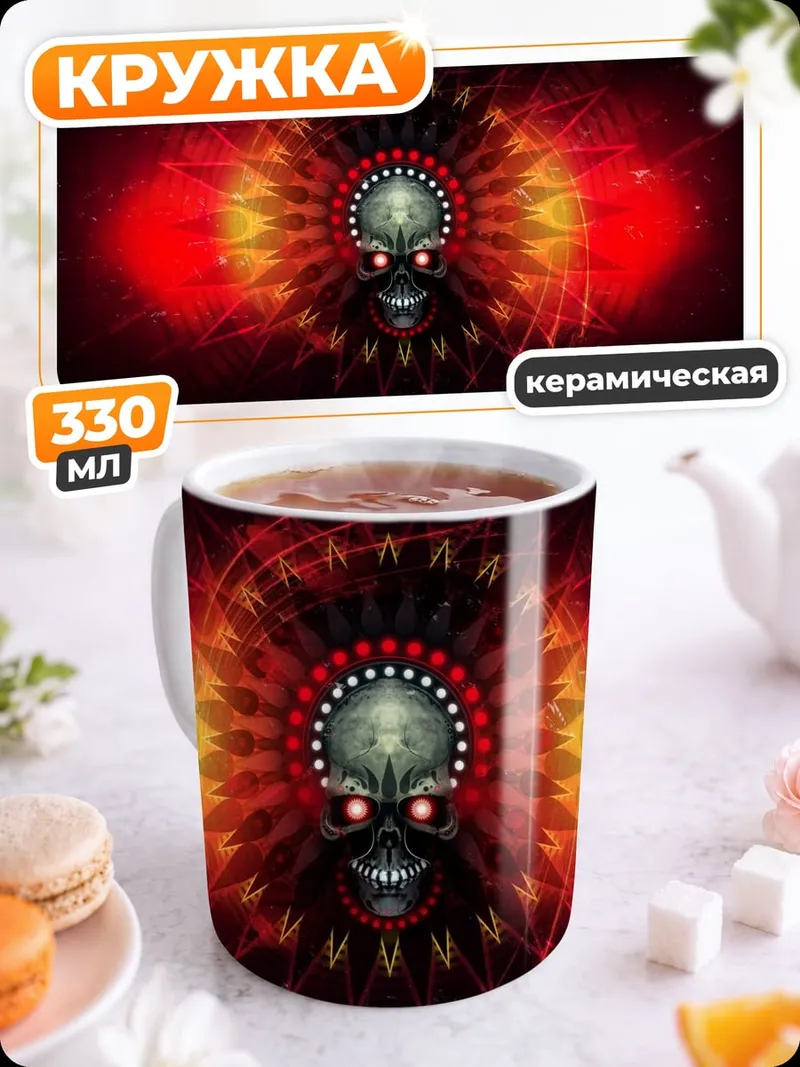 Кружка керамическая Огненный череп вождя