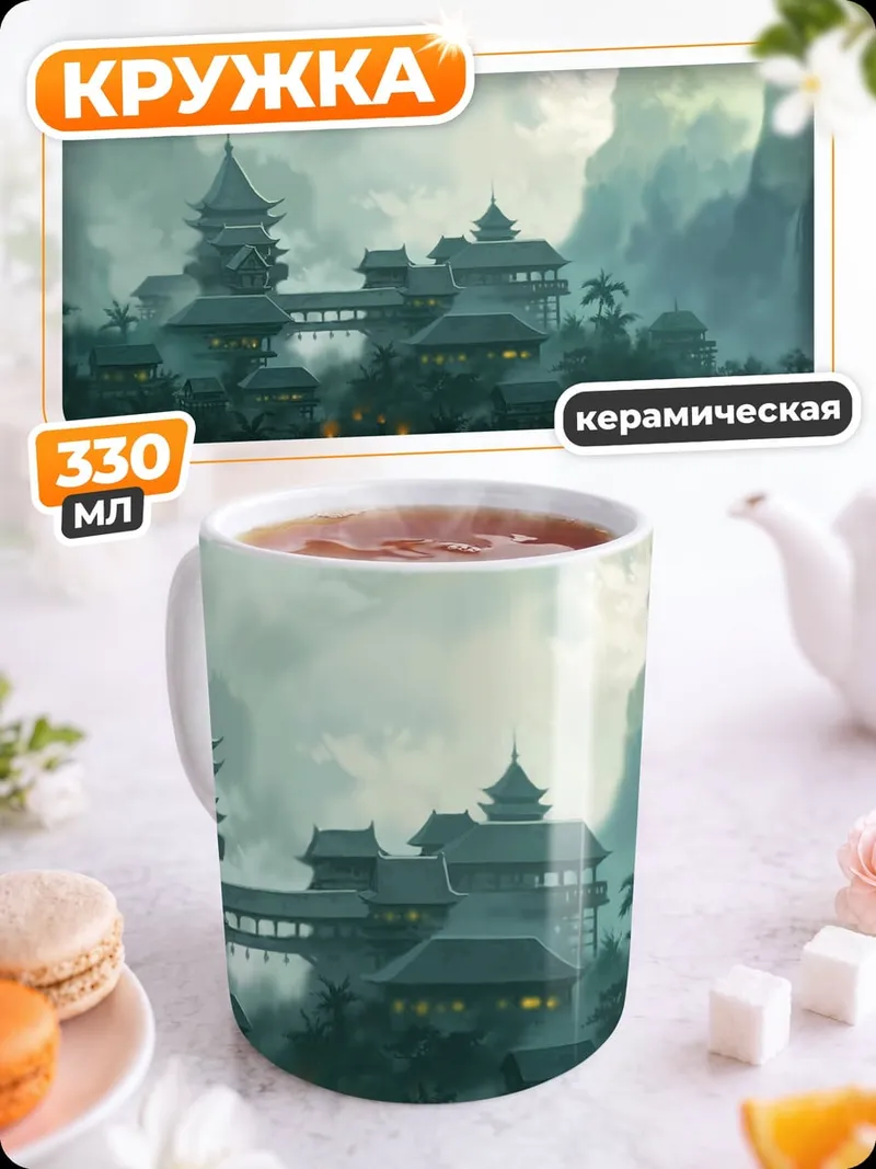 Кружка керамическая туманный азиатский замок