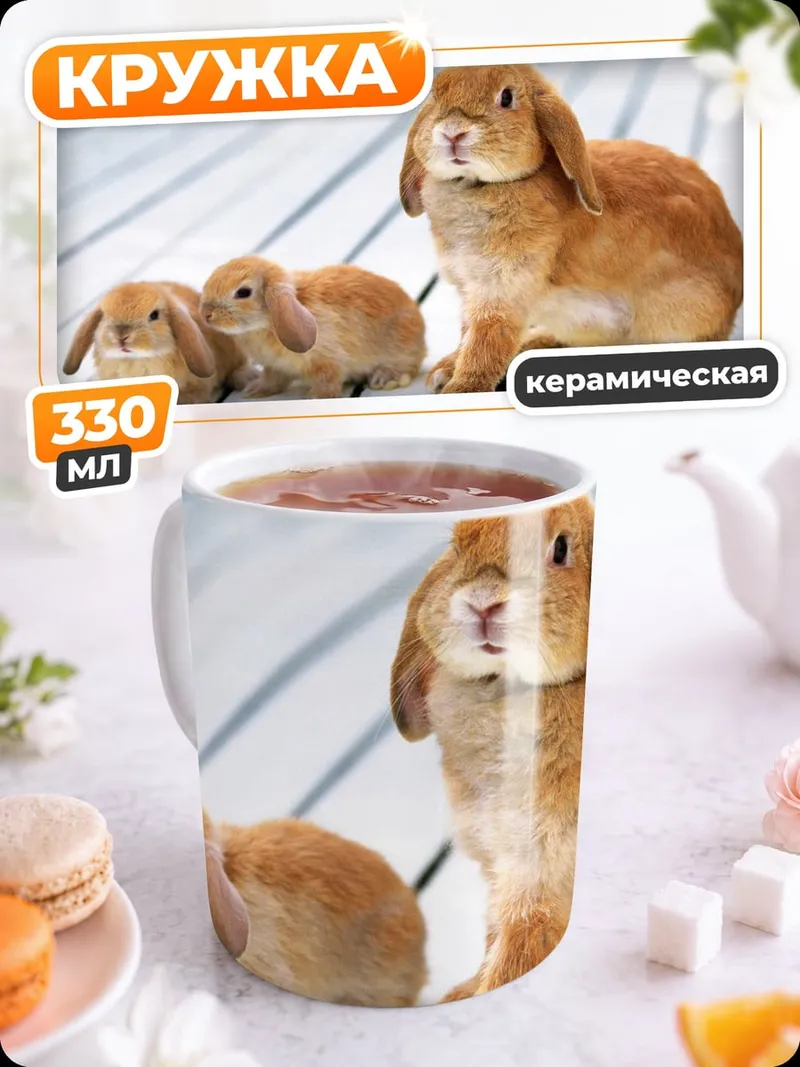 Кружка керамическая семья кроликов