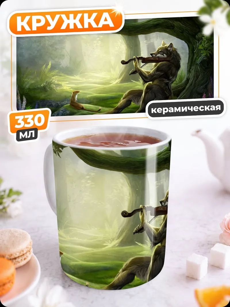 Кружка керамическая Волк играет скрипка