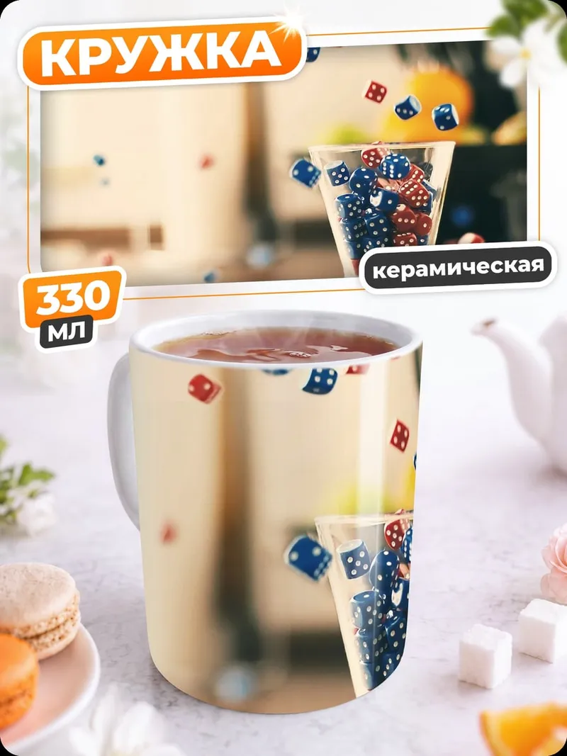 Кружка керамическая Игральные кости в стакане