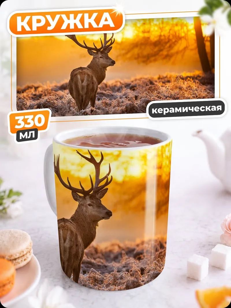 Кружка керамическая Олень на рассвете