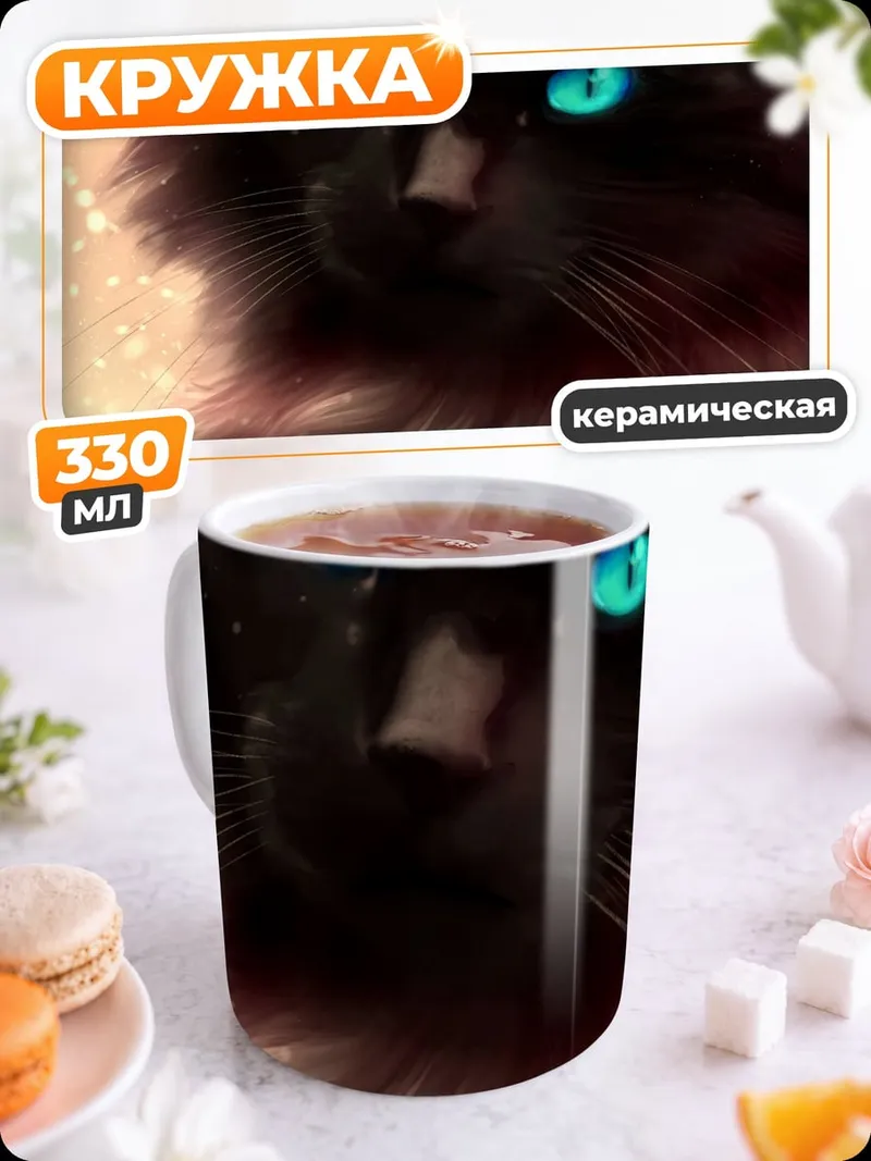 Кружка керамическая черная кошка