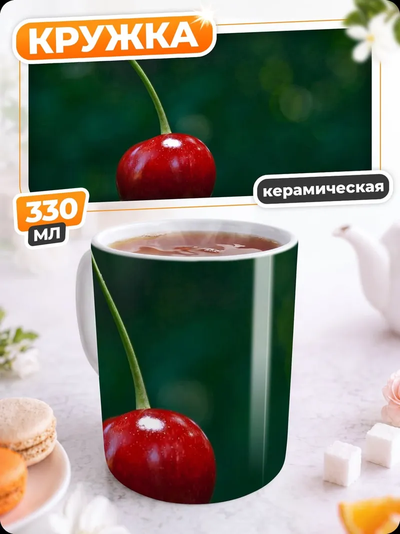 Кружка керамическая Вишня на ветке