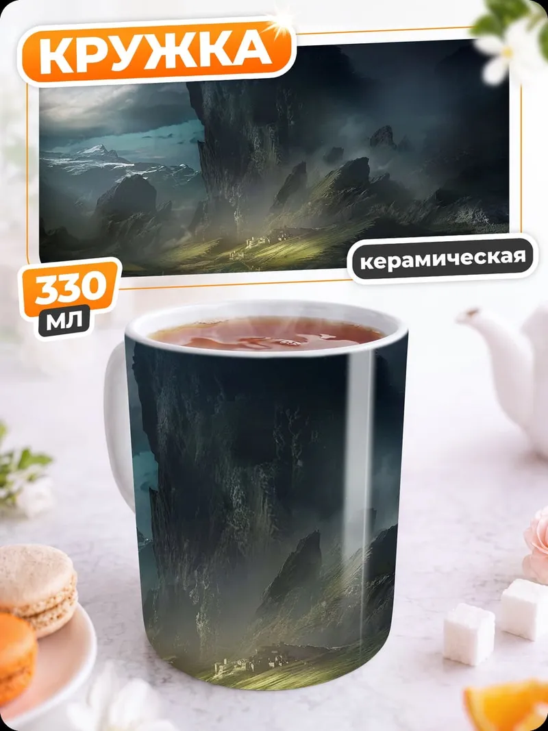 Кружка керамическая Мрачный горный пейзаж