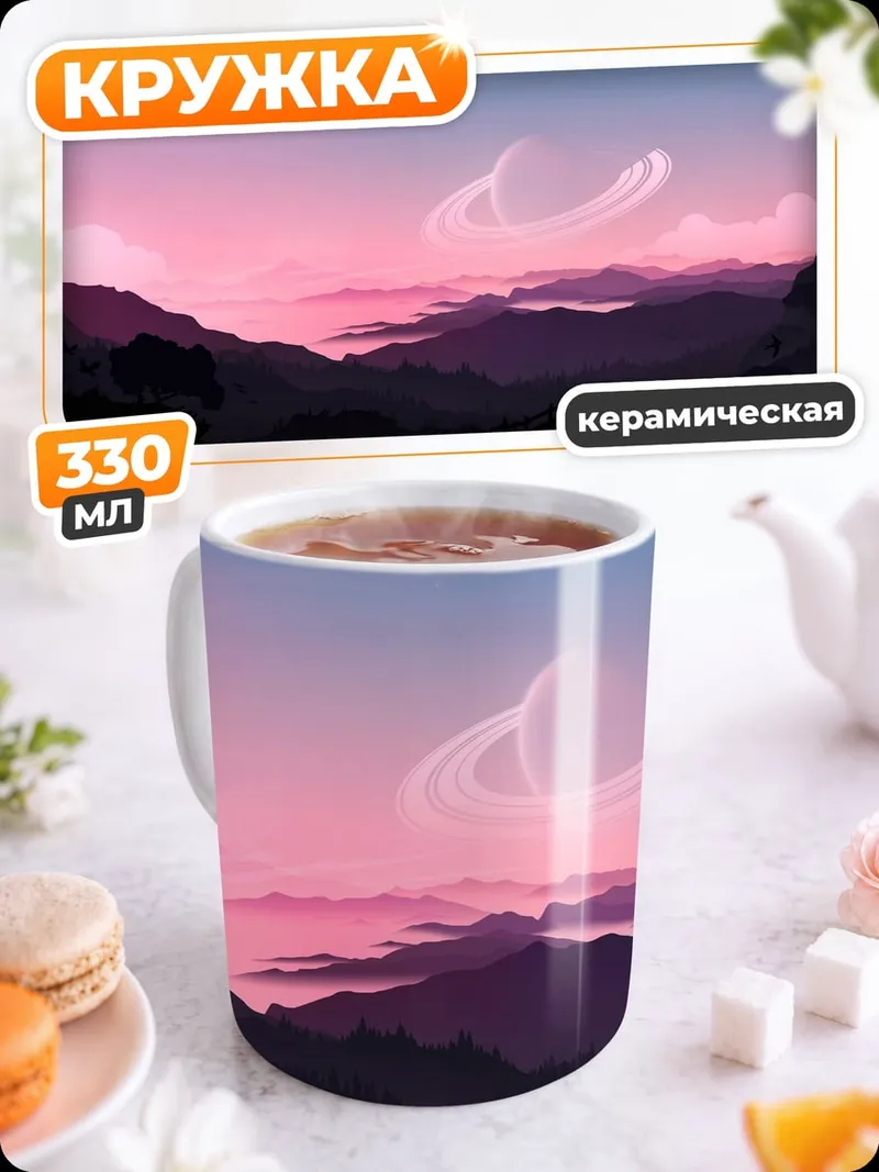 Кружка керамическая розовый закат