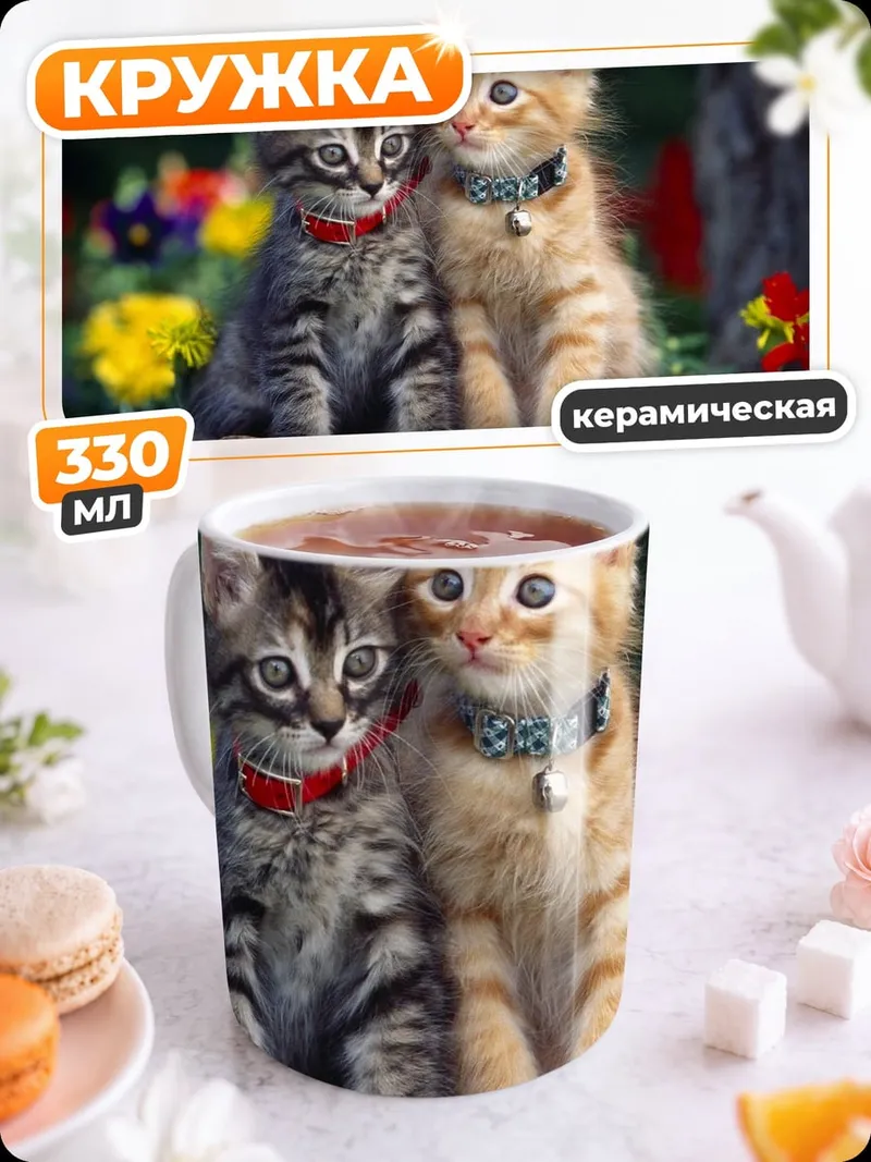 Кружка керамическая два котенка сидят