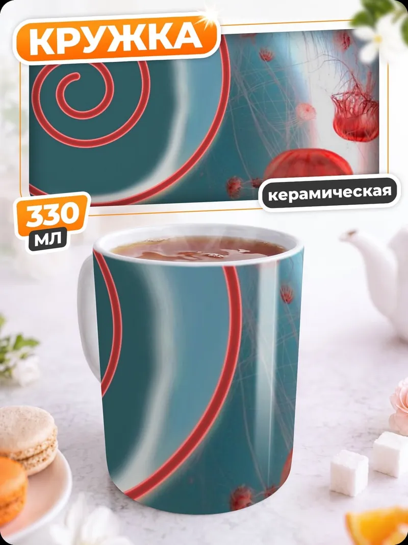 Кружка керамическая Красные медузы спираль