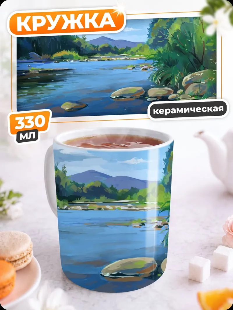 Кружка керамическая Летний речной пейзаж